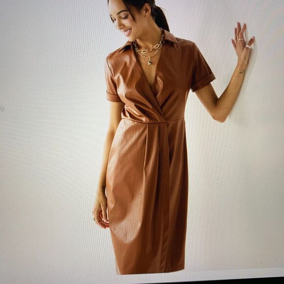 Women's Nine West Faux-Leather Midi Dress size M sleek, smooth and sophisticated - Picture 4 of 12